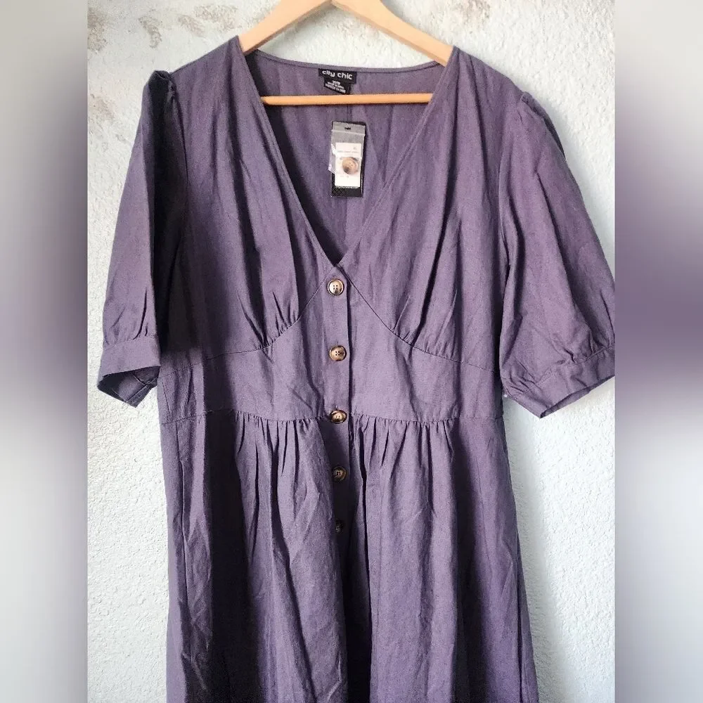City Chic Sunset Stroll Dusty Lilac Midi Dress with Button Detail - Picture 6 of 16